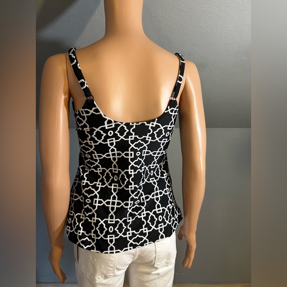 Profile by Gottex Navy & White Lace-Up Tankini Top Geometric Print Size 10 EUC - Picture 5 of 5